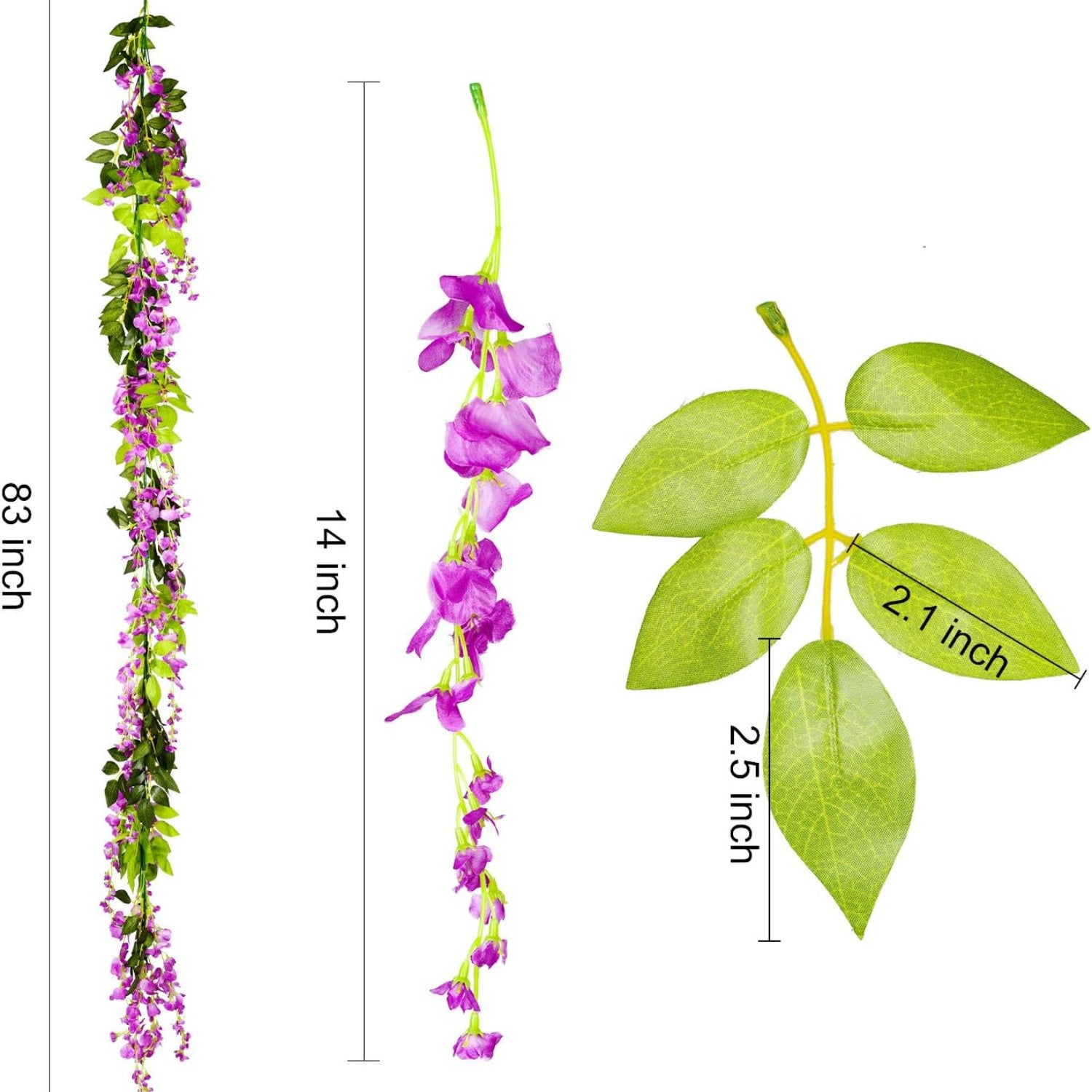 DearHouse 4-piece silk wisteria garland, 6.6 feet long, with realistic artificial flowers and lush green leaves.