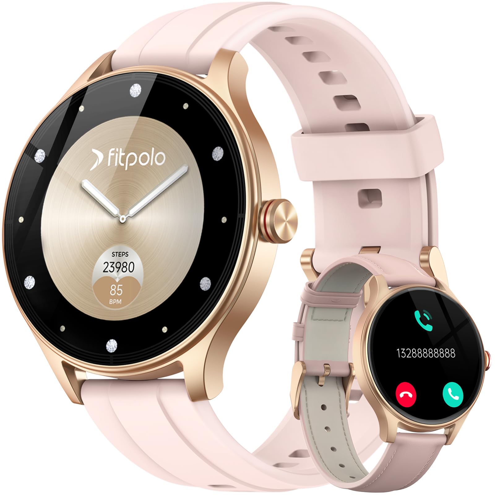 Fitpolo Smart Watch for Women Android & iPhone (2 Bands Sakura - Product Imagery