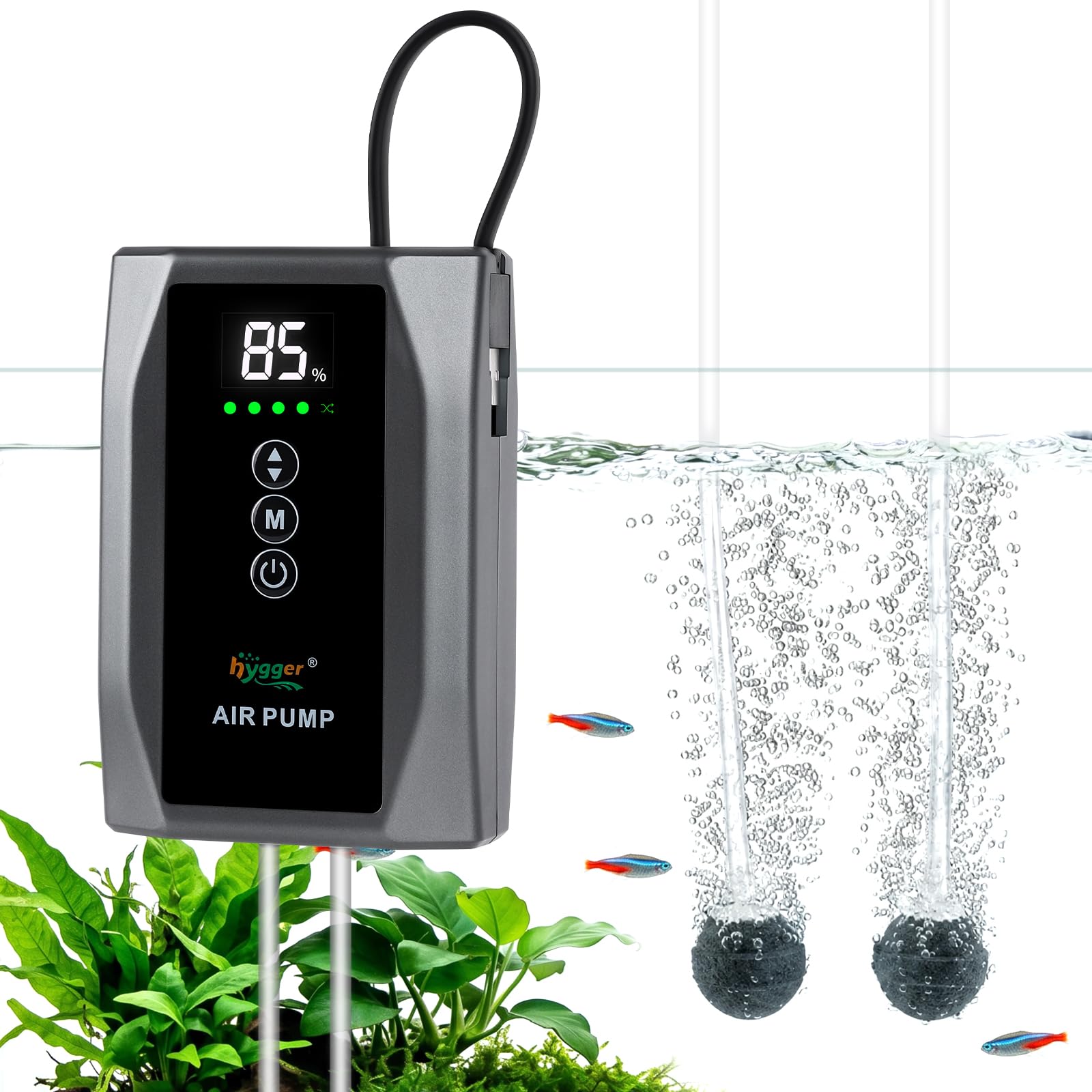 hygger Battery Powered Aquarium Air Pump up to 150 Gal with Digit - hygger Official Product View 1