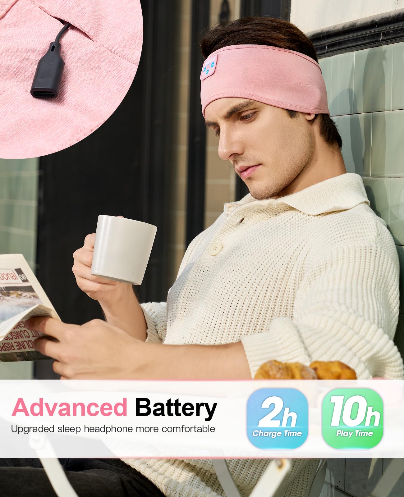 Perytong Sleep Headphones - Headband Headphones - Bluetooth Headband f - View 6