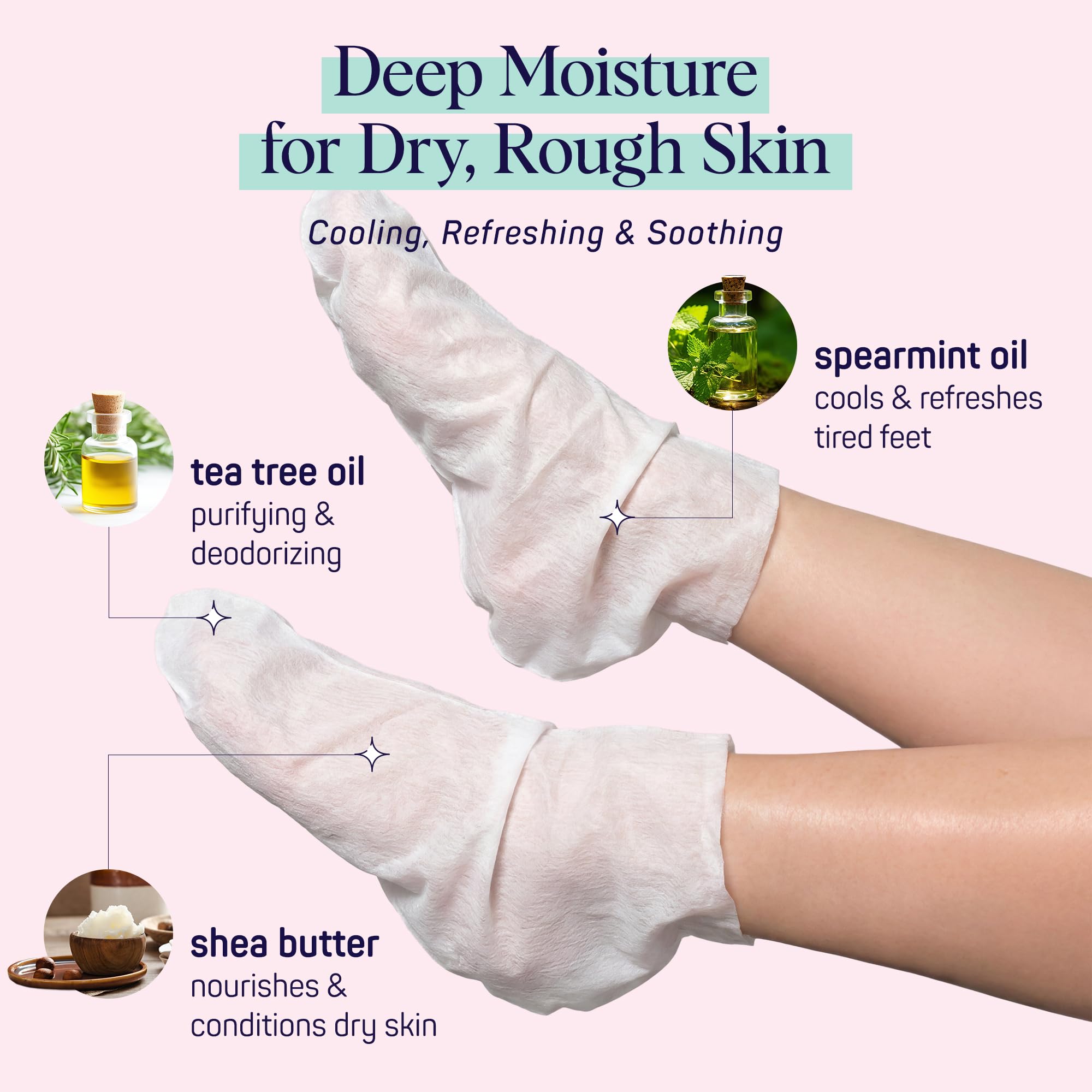 SpaLife Moisturizing Foot Sockies | Foot Mask for Dry Cracked Feet | Tea Tree Oil Softening Booties | Callus Remover Alternative | Self Care Gifts for Women | 8 Pack
