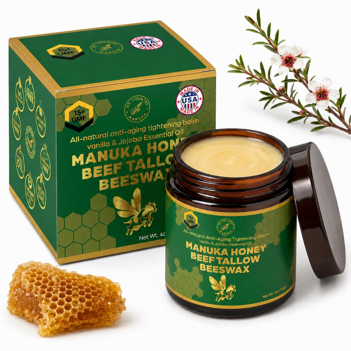Anti Aging Organic Grass Finish Beef Tallow Honey Balm - NZ Country Manuka Official Imagery - 2