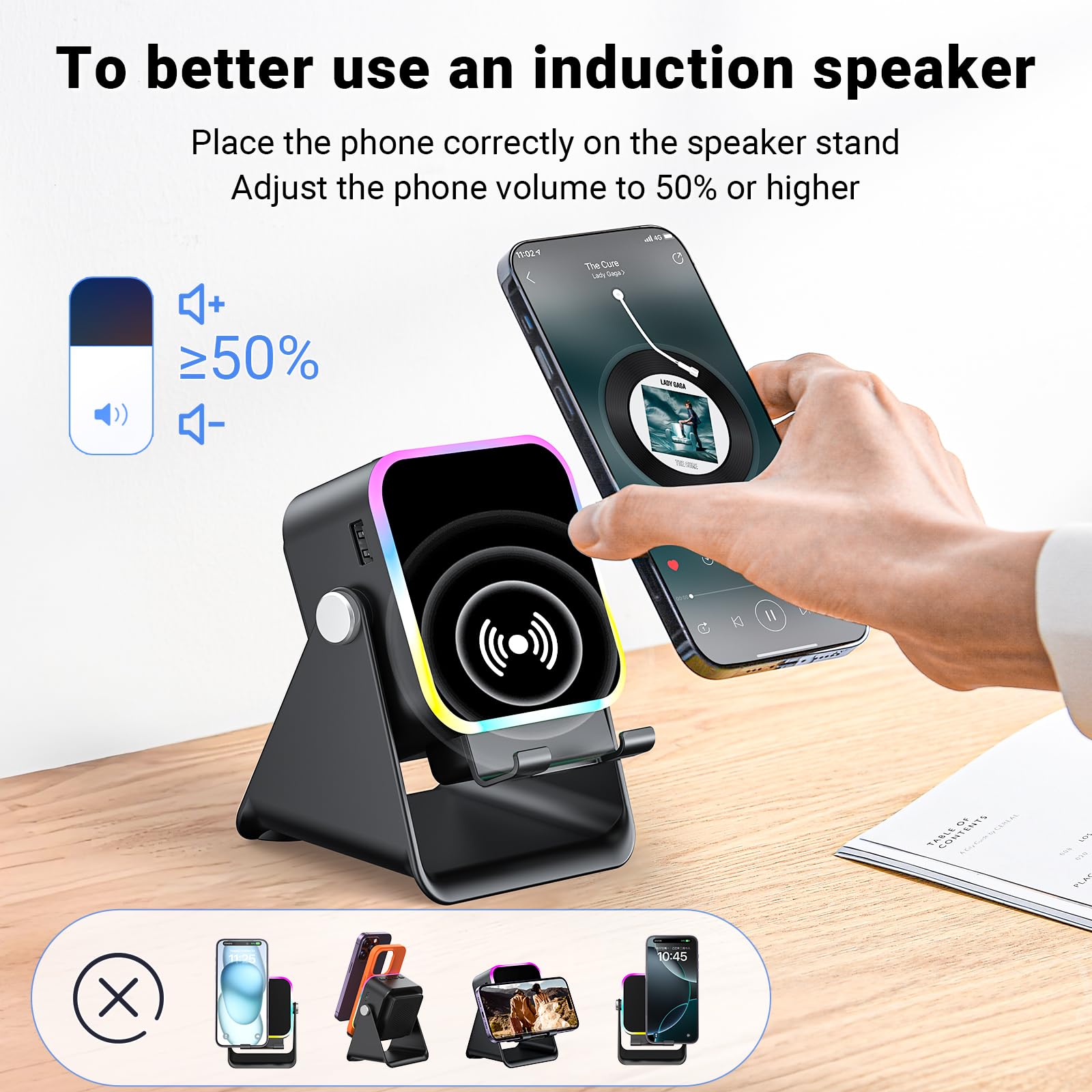 AIKELA Induction Speaker with Phone Stand 5 in 1 Wireless Bluetoo - AIKELA Official Product View 6