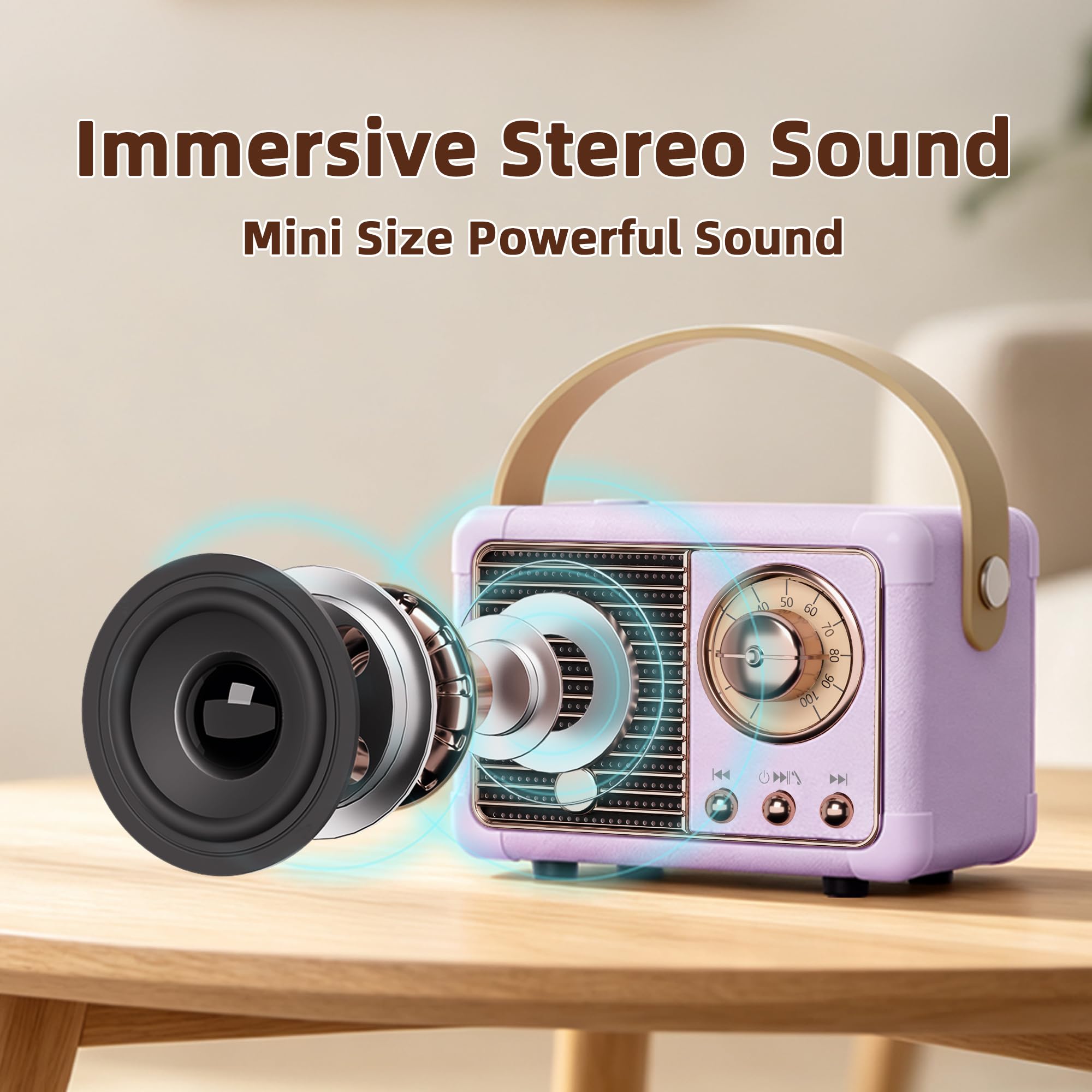 Baolira Retro Bluetooth Speaker, Gifts for Teen Girls Women, Purple De - View 5