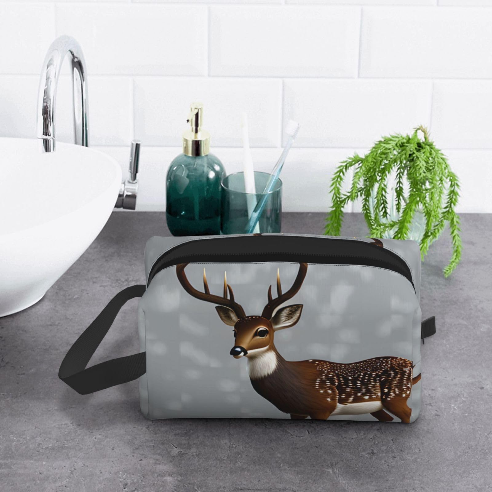 SXZVVBN Grey plum deer Large Capacity Travel Toiletry Bag Durable Oxford Cloth Makeup Organizer Cosmetic Pouch