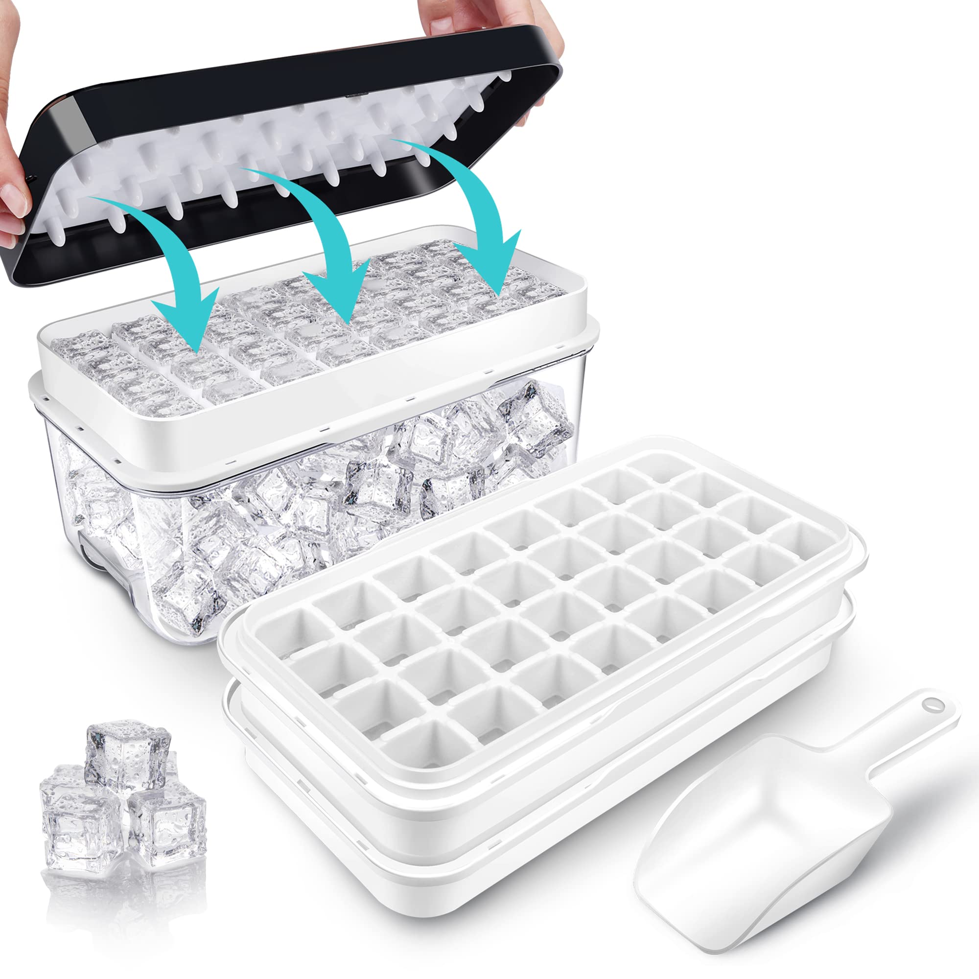 QUELIEN Ice Trays for Freezer with Lid & Bin, Ice Cube Tray Makin - QUELIEN Official Product View 1
