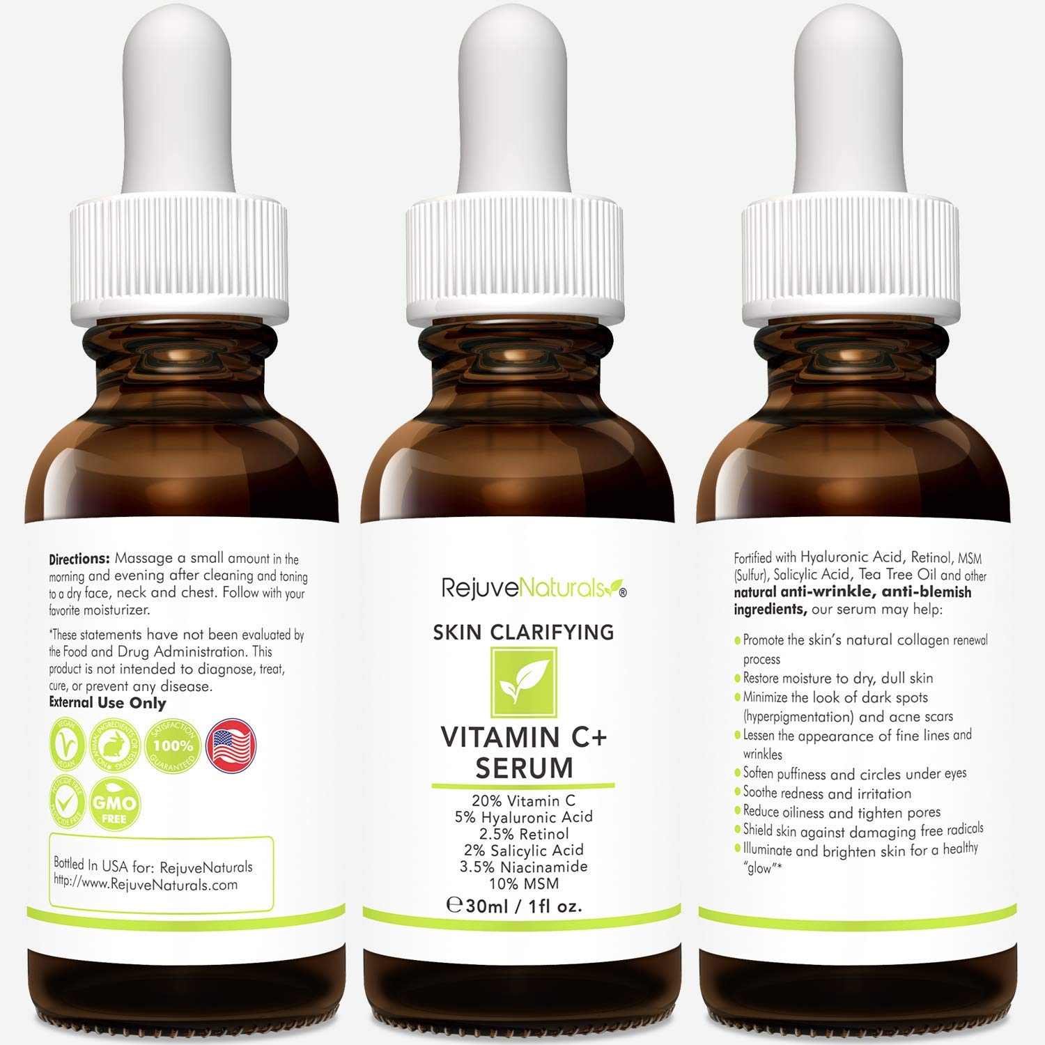RejuveNaturals Vitamin C Serum Plus 5% Hyaluronic Acid, 2.5% Retinol, 2% - RejuveNaturals Official Product View 5