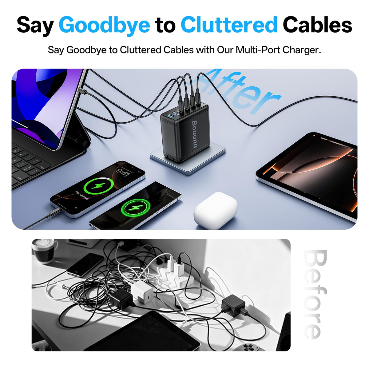 2 Pack USB C Charger Block with 4 USB Cables 120W GaN Type C - Bouonu Official Imagery - 7