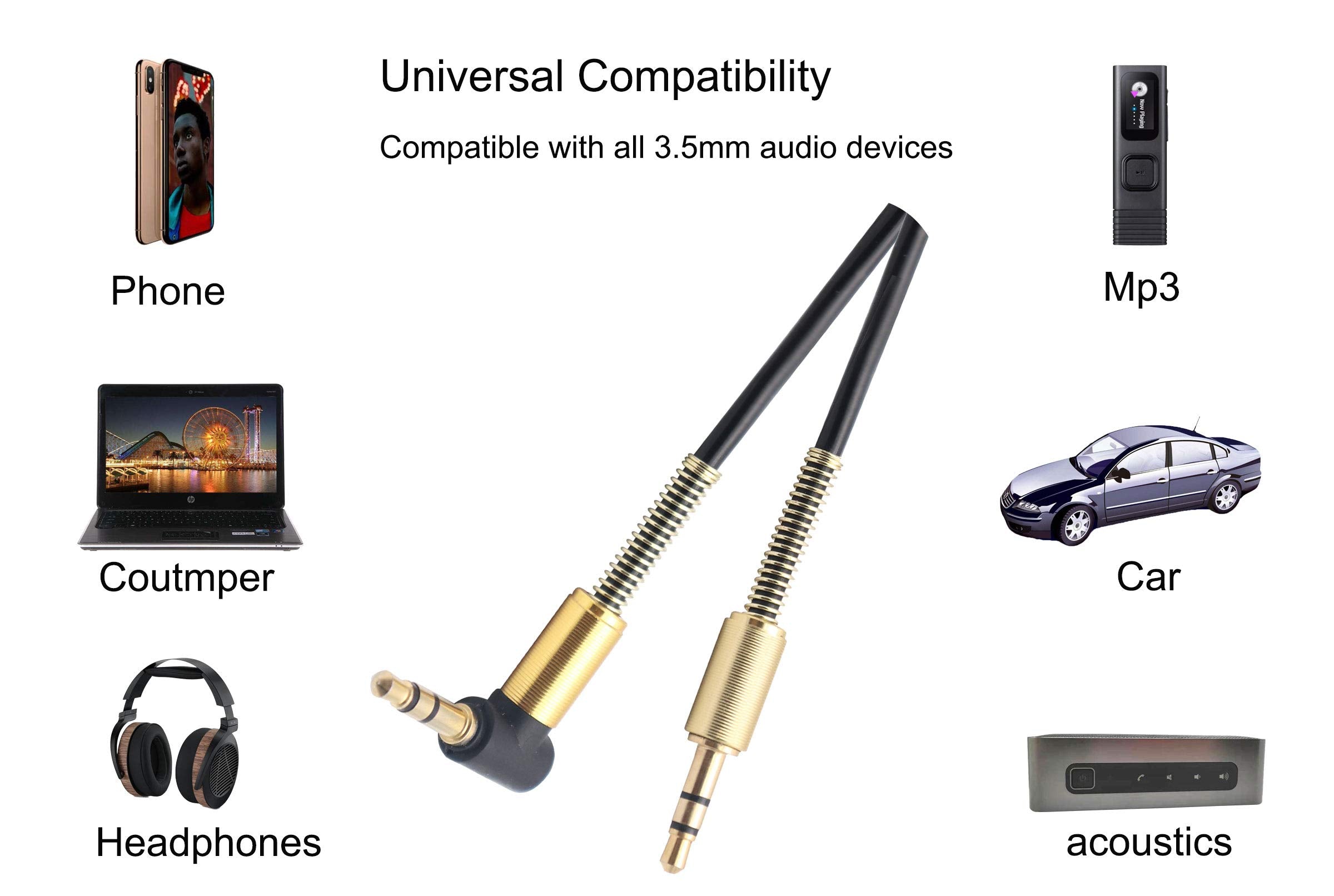 AAOTOKK 3.5mm Coiled Cable - 90 Degree Right Angle 3-Pole TRS Jac by AAOTOKK - Angle View 7
