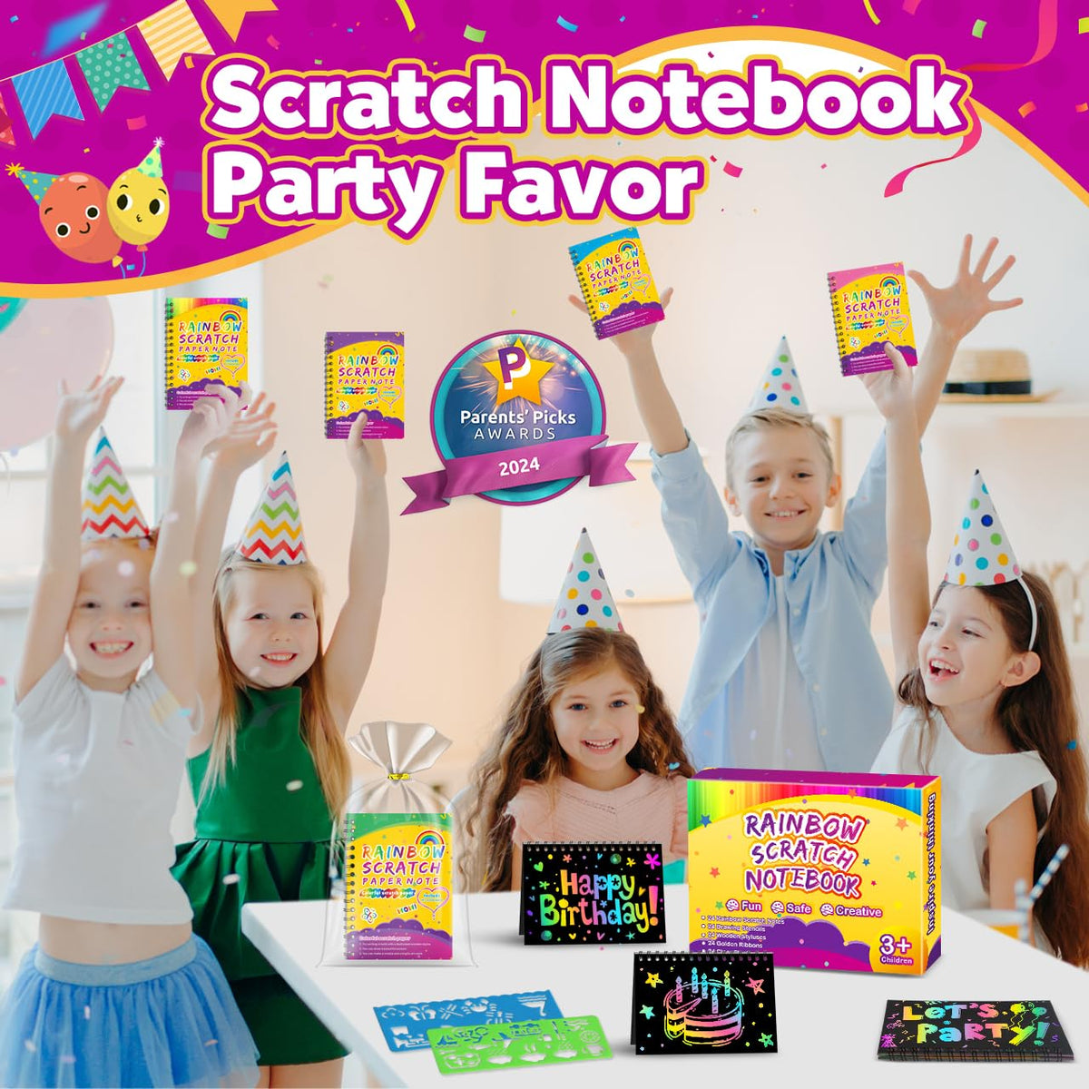 Party Favors for Kids 4 8 12 24 Pack Scratch Rainbow Art - Pigipigi Kids Official Imagery - 4