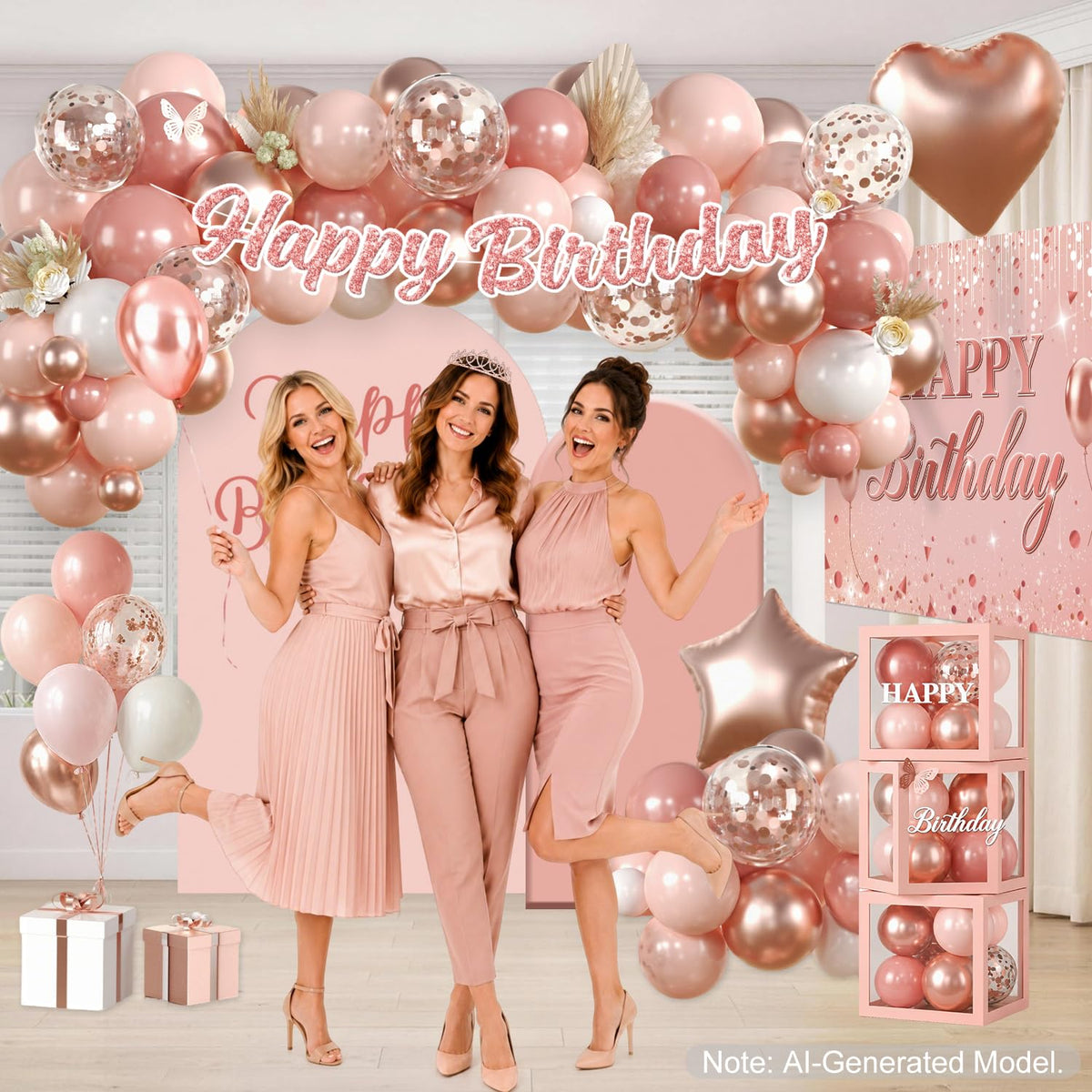 266Pcs Rose Gold Birthday Decorations All in One Set for 20 - cocomigo Official Imagery - 5