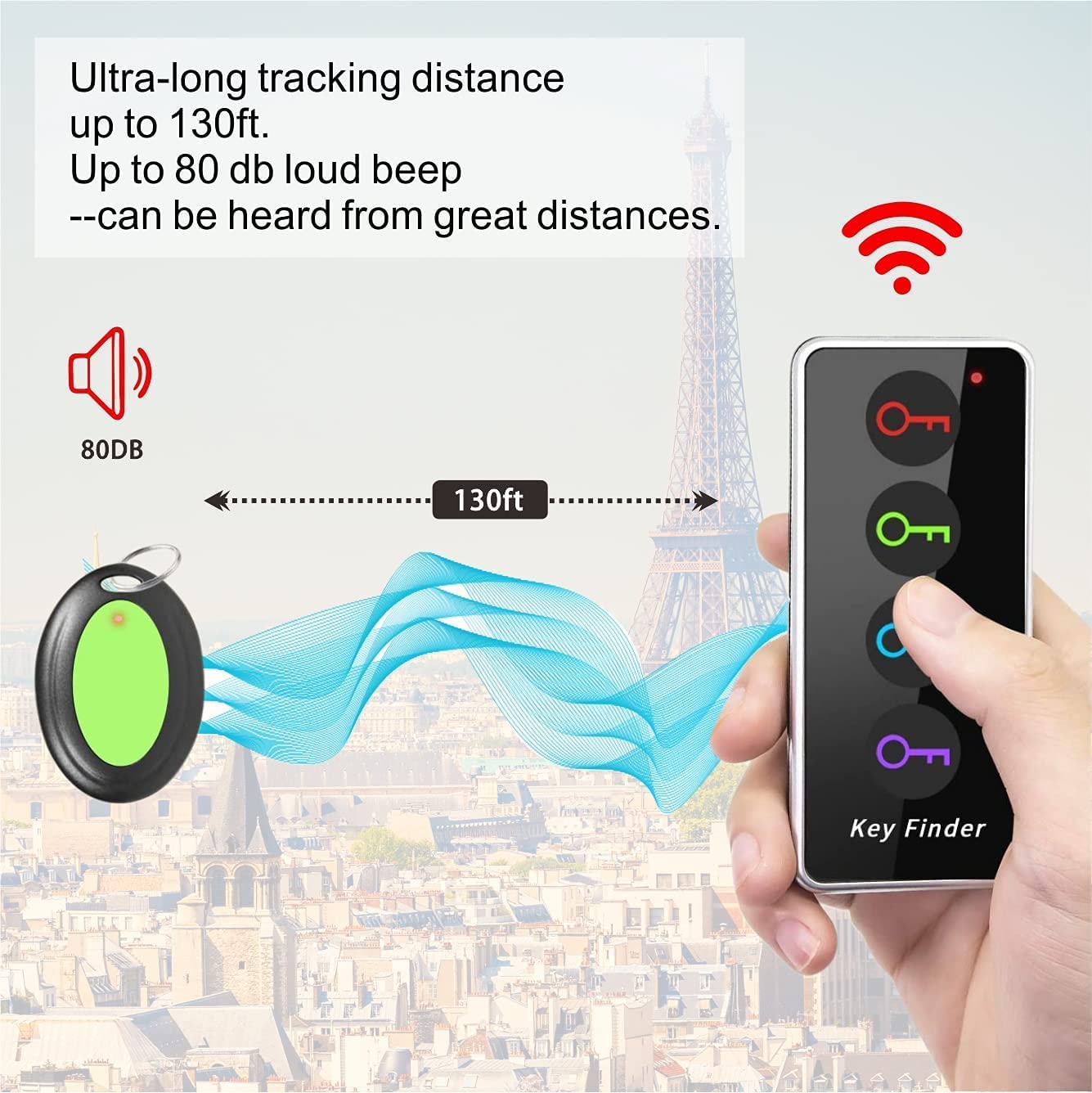 Reyke Key Finder with Sound, 131ft RF Remote Finder, 4 Receivers - Reyke Official Product View 5