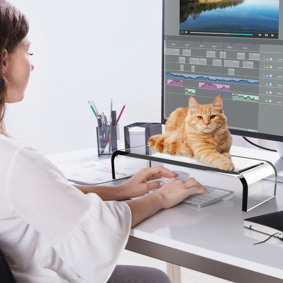 AboveTEK Acrylic Monitor Stand Premium Large Monitor Riser - AboveTEK Official Imagery - 3