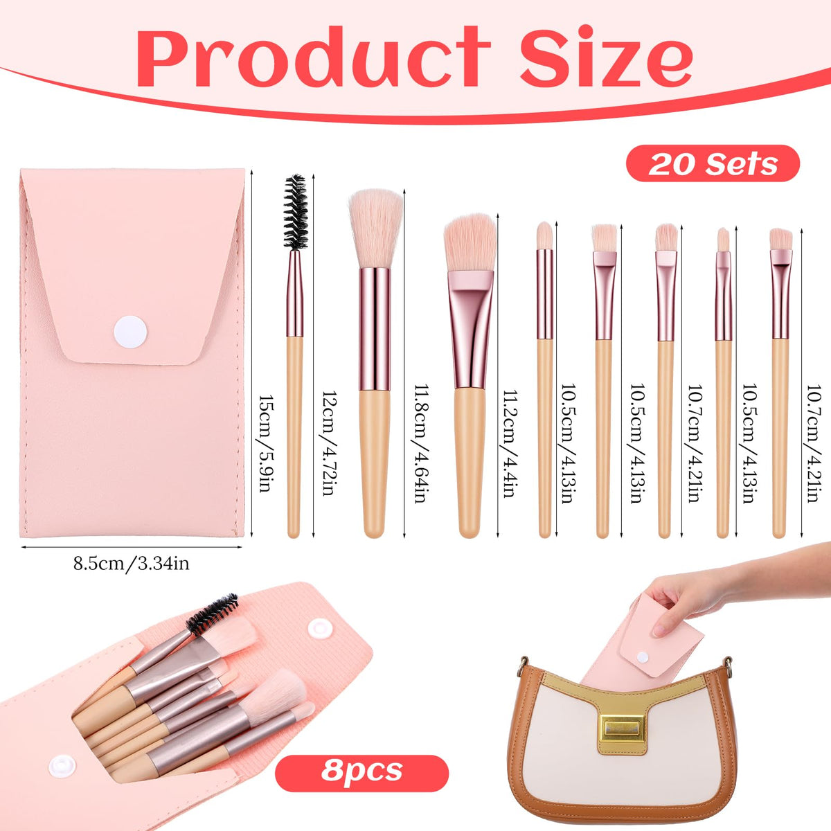 20 Sets Travel Makeup Brush Set Bulk Make up Brushes Angled - Giloaou Official Imagery - 3