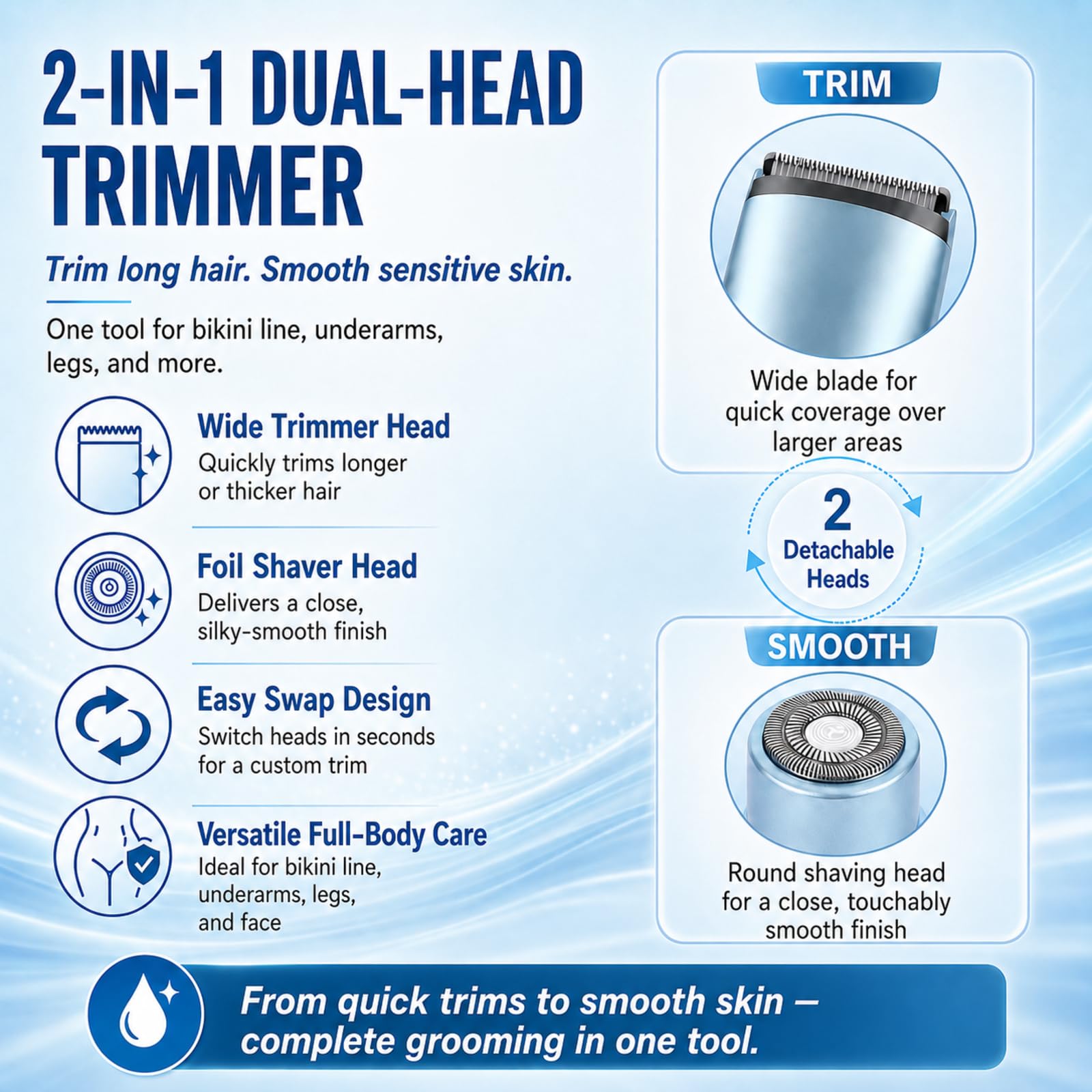 Yinnovay 2-in-1 Bikini Trimmer & Electric Razor Women