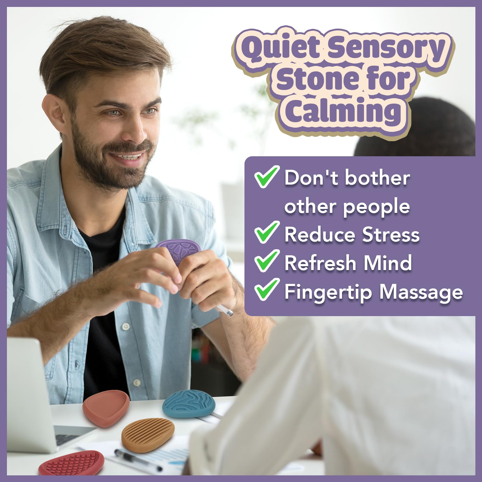 KLT Fidget Toys Adults Sensory Stone: 8 Pack Texture Worry Stone - KLT Official Product View 5