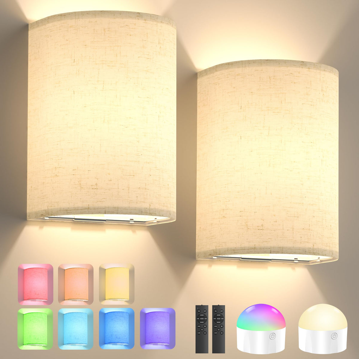 Battery Operated Rechargeable Wall Sconce Set of Two with - Yunaking Official Imagery - 1