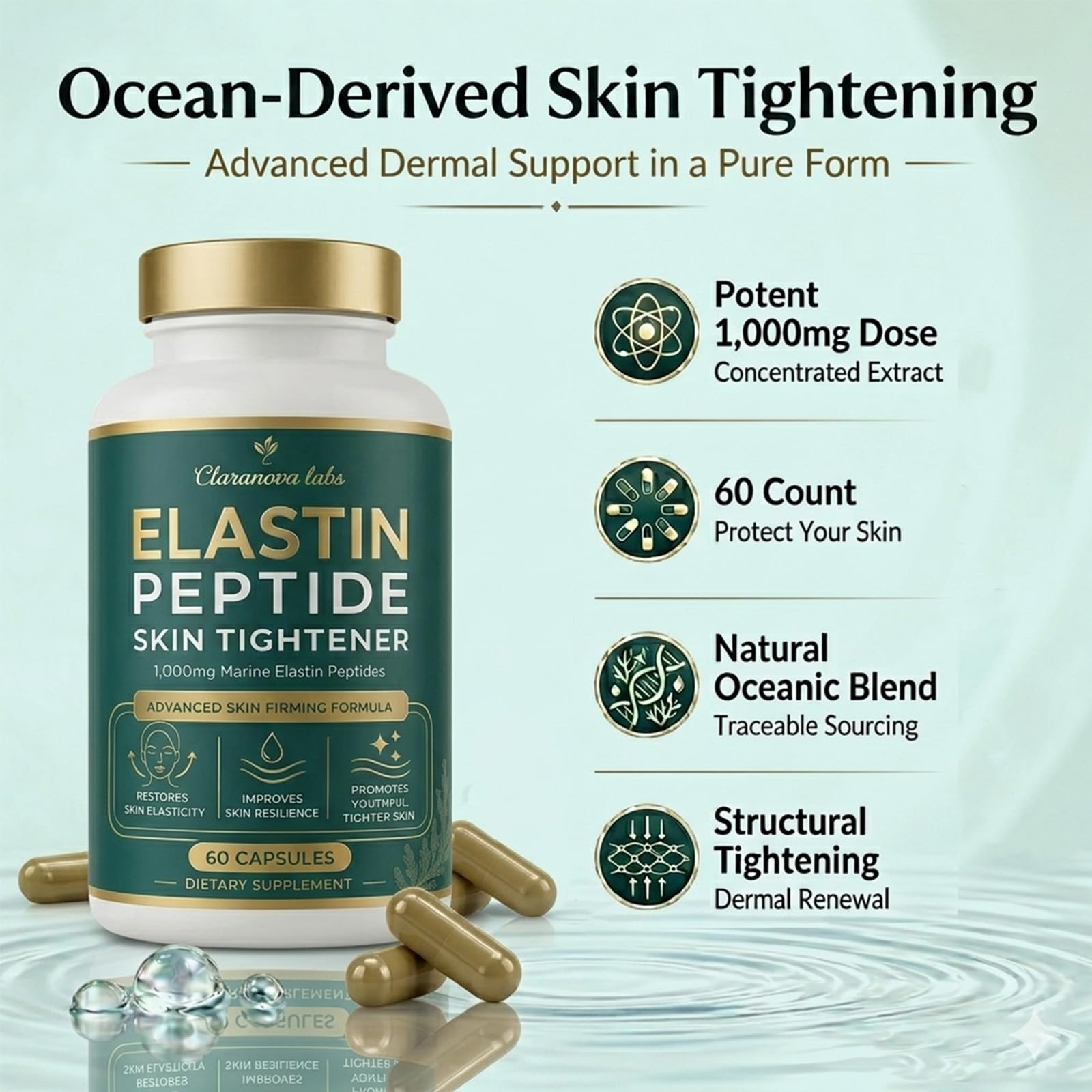 Elastin Peptides Skin Tightening Formula 60 Capsules - Claranova Labs Official Imagery - 6