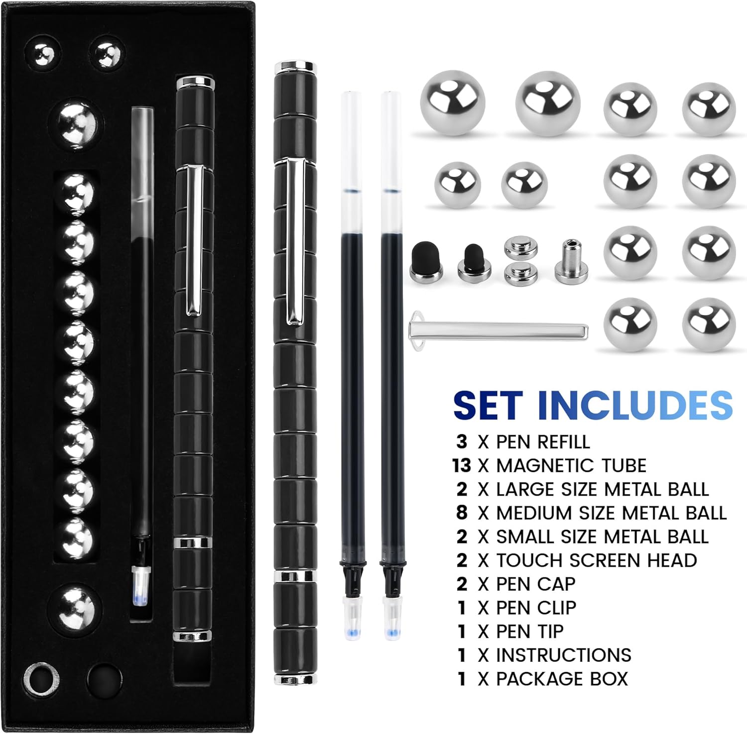 Magnetic fidget pen by puxmrko with sleek design, featuring magnetic elements for stress relief and focus during work or study.