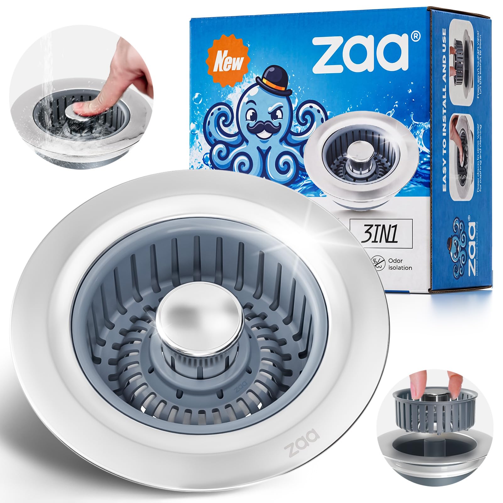 zaa 3 in 1 Kitchen Sink Drain Strainer Stopper Removable Basket P by zaa - Angle View 1