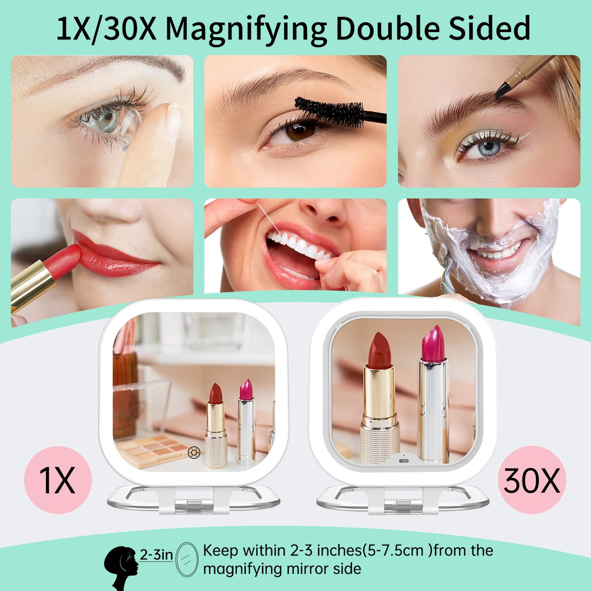 7 Rechargeable Travel Makeup Mirror 30X Magnification - FASCINATE Official Imagery - 5