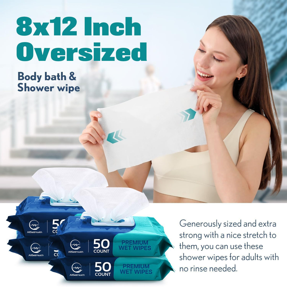 Body Wipes for Adults Bathing No Rinse - AllSett Health Official Imagery - 4