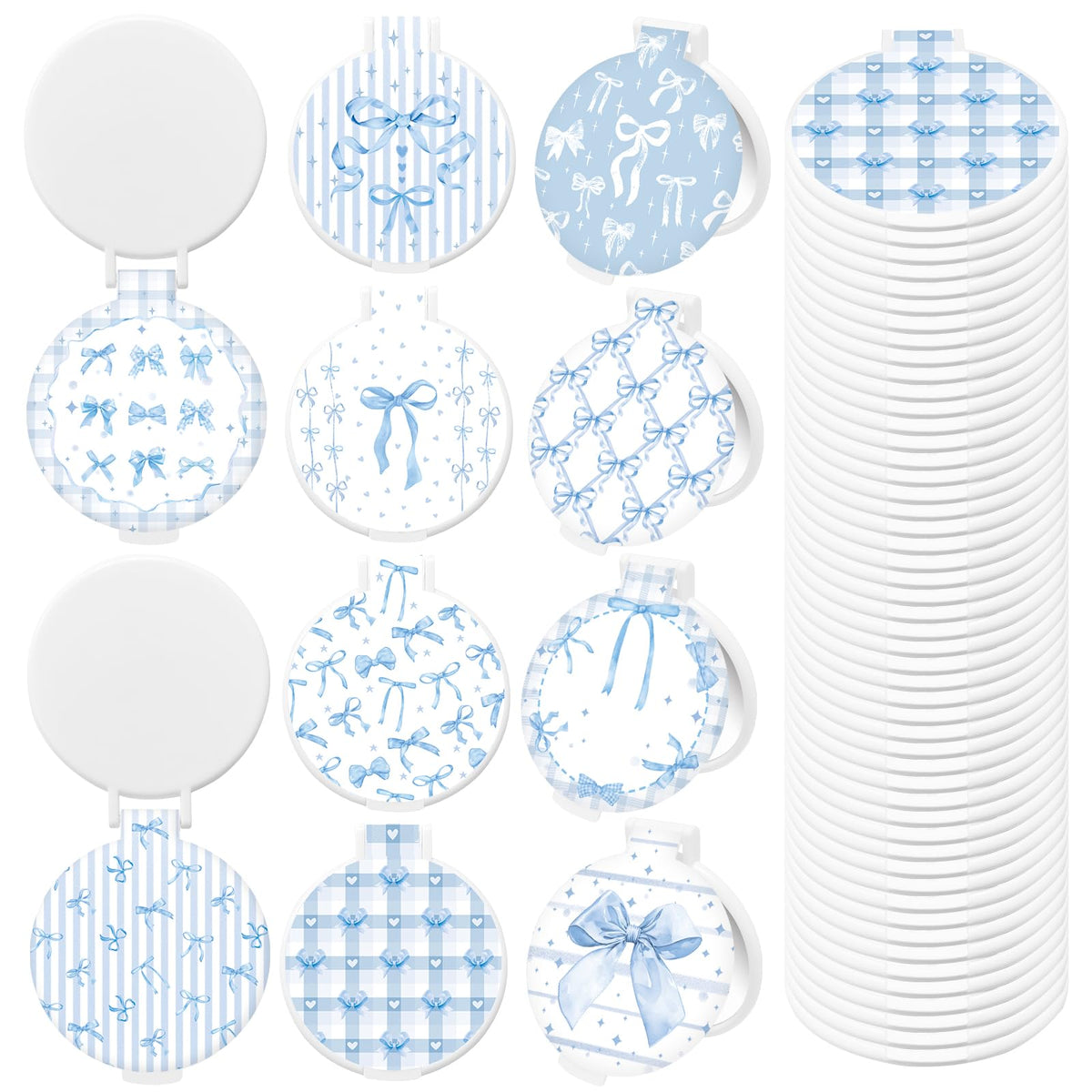 50 Pcs Blue Bow Compact Mirror Bulk Small Pocket Purse Round - KOPOOEOE Official Imagery - 1