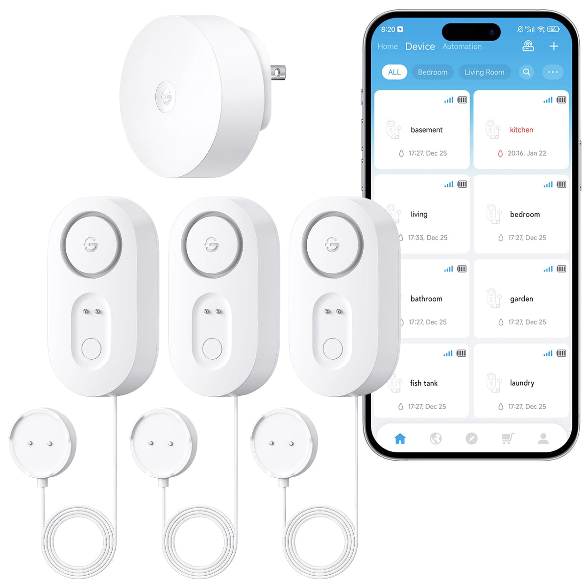 GoveeLife Upgraded Smart Water Leak Detector 1s with 4 92 ft - GoveeLife Official Imagery - 1