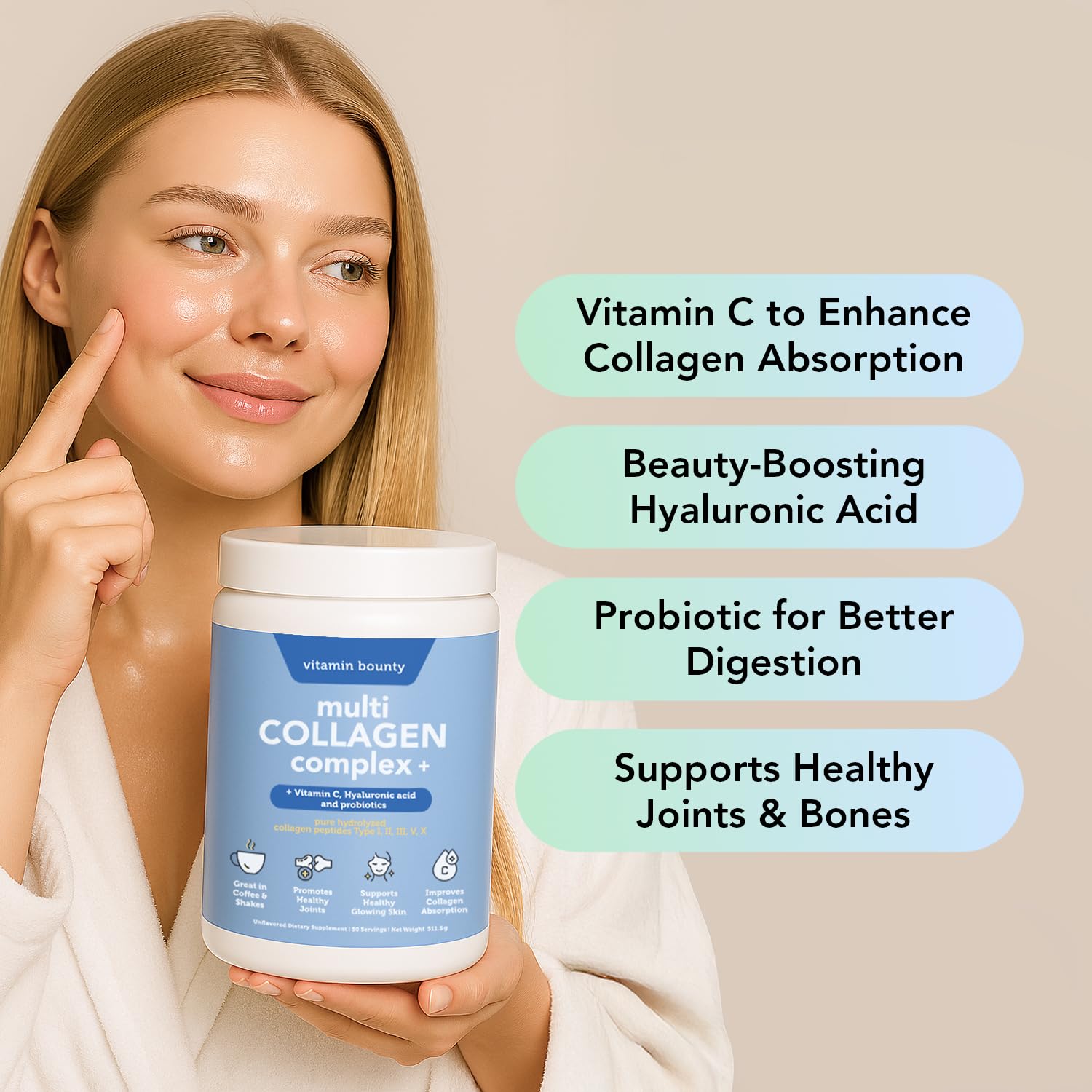 Vitamin Bounty Multi Collagen Peptides Powder for Men Women - Vitamin Bounty Official Imagery - 3