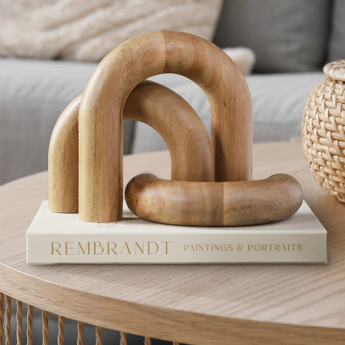 Wooden Arch Decor Set of 3 Acacia Wood Modern Decorative - Product Elevations Official Imagery - 7