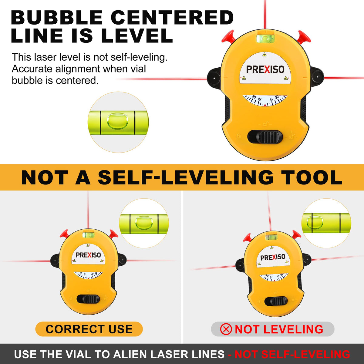 PREXISO Multi Surface Laser Level LED Light Vial Cross Line - Prexiso Official Imagery - 6