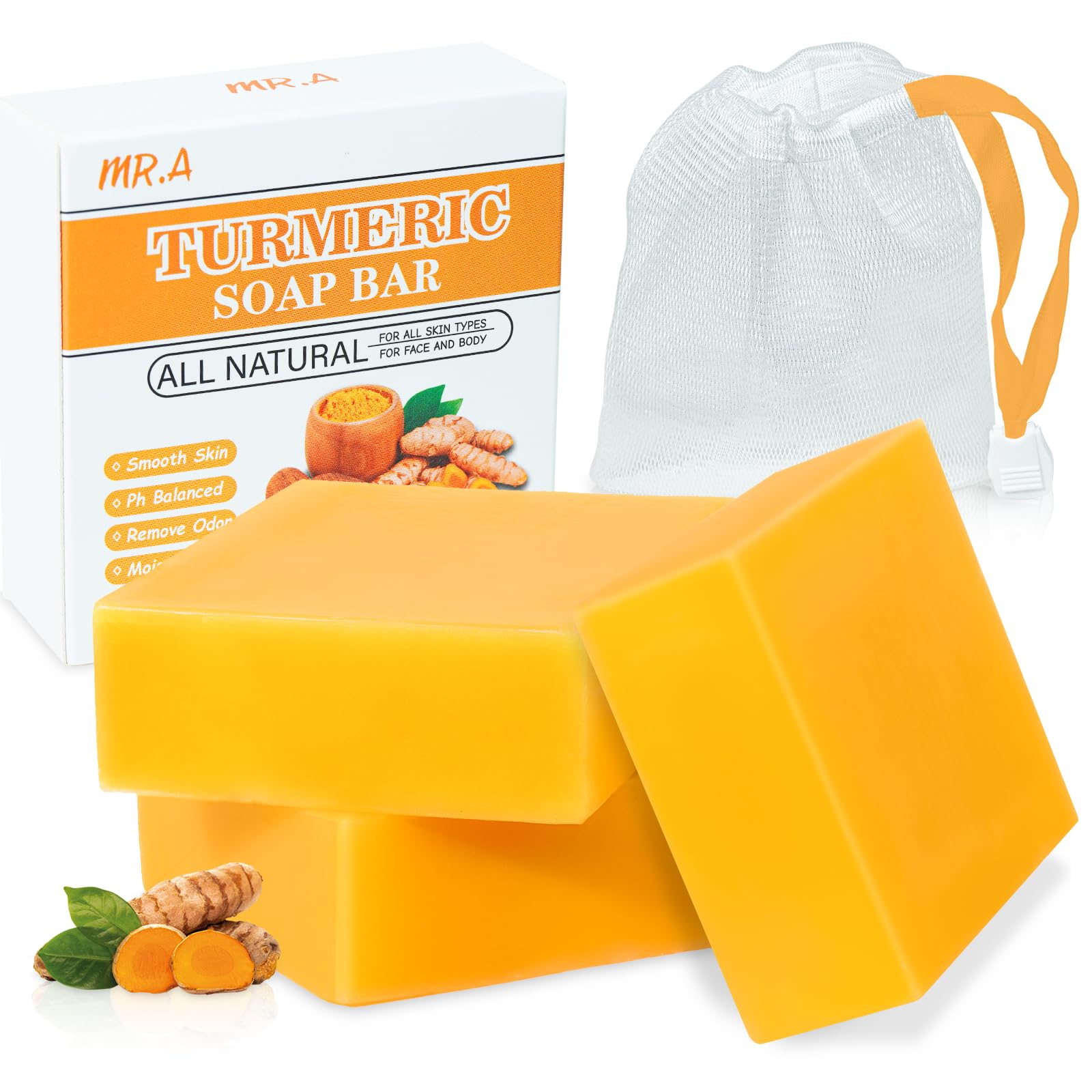 MR.A 3Packs Turmeric Soap Bar, Organic Tumeric Soap for Face and Body, Lemon - MR.A Official Product View 2