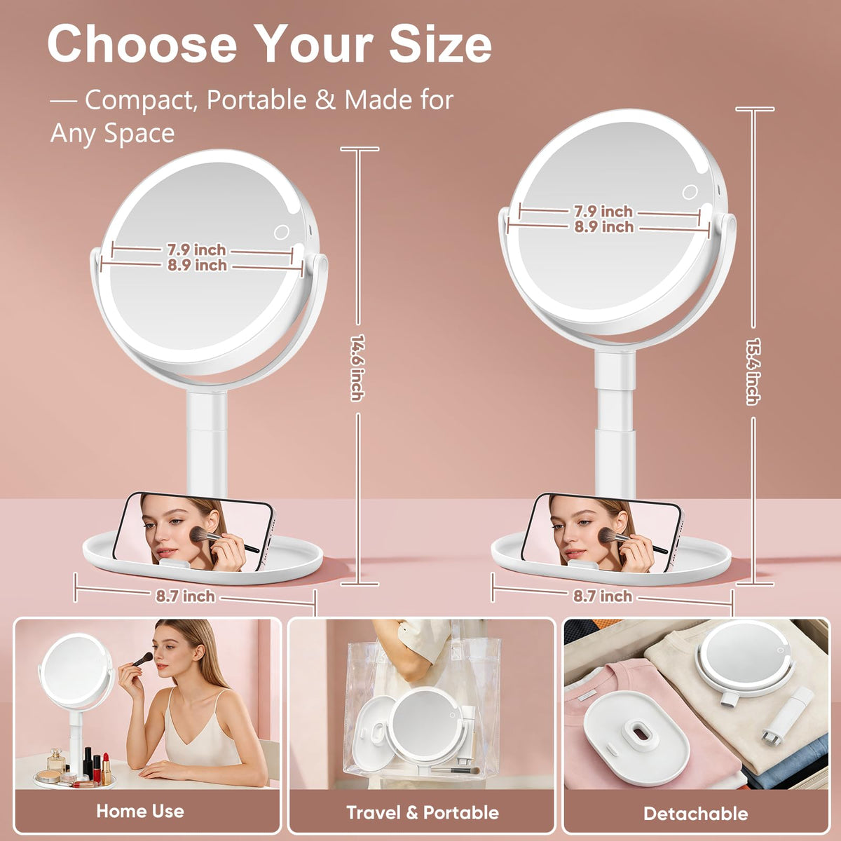 Rechargeable Lighted Makeup Mirror 10X Magnification 8 Inch - GONOBLE Official Imagery - 3