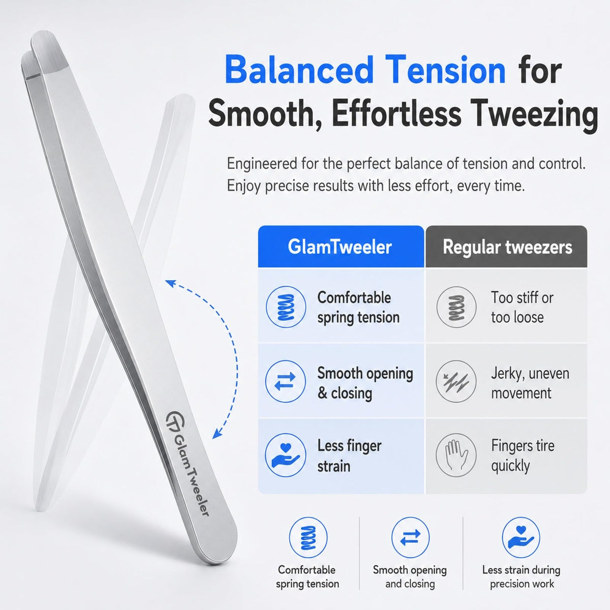Premium Hand Made Tweezers with Safe Rounded Tip Comfort - GlamTweeler Official Imagery - 8