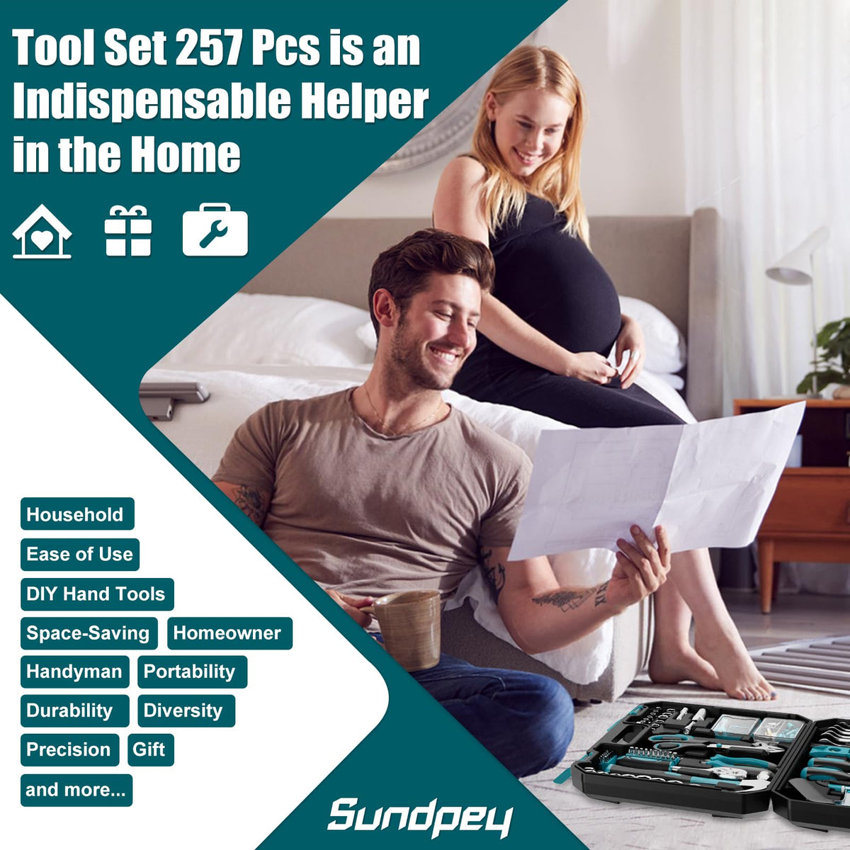 Sundpey 257 Pcs Portable General Basic Hand Tool Kit Set for - Sundpey Official Imagery - 8