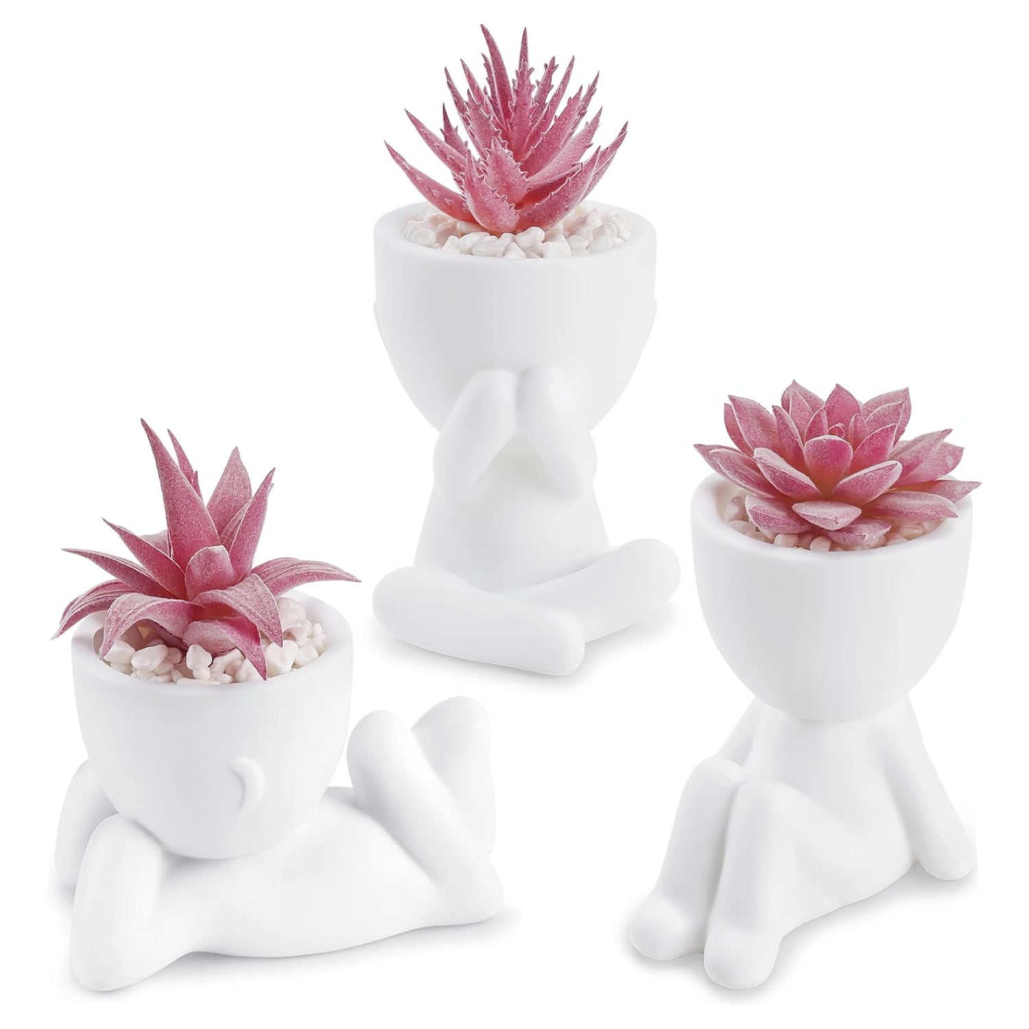 Set of three artificial pink succulent plants by Der Rose, ideal for room or office desk decor.
