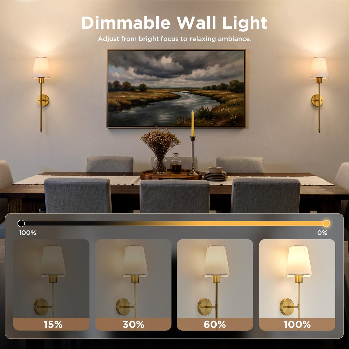 Brightown Battery Operated Wall Sconces Set of Two Gold - Brightown Official Imagery - 3