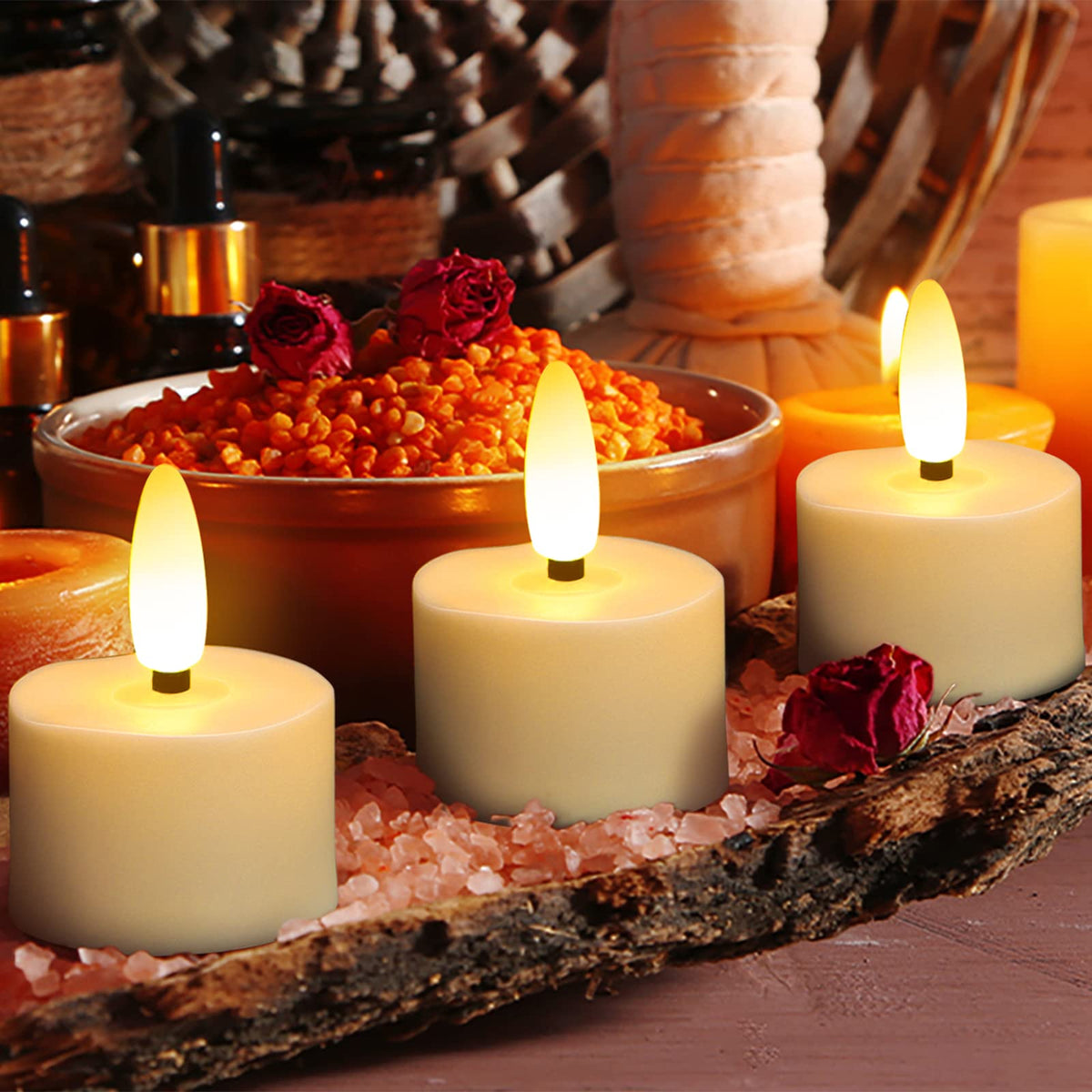 12PCS Rechargeable Flameless Tea Lights Candles for Home - FPOO Official Imagery - 7