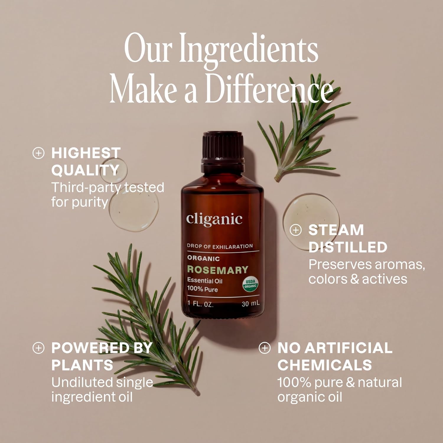 Cliganic Organic Rosemary Essential Oil for Hair, Skin, Aromatherapy - 100% - Cliganic Official Product View 3
