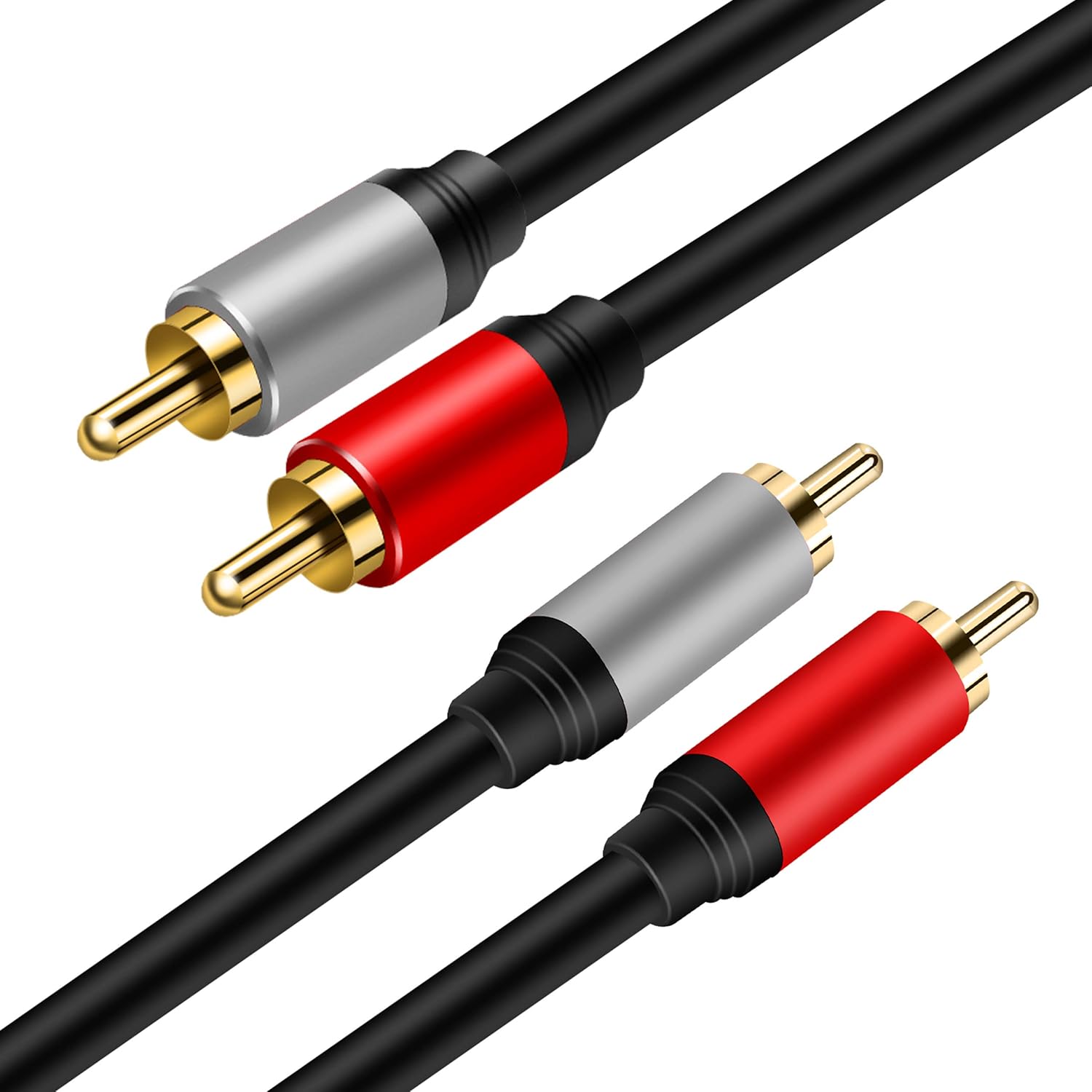 Tan QY 2RCA to 2RCA audio cable, 3ft, gold-plated male to male connectors for high-quality stereo connections.
