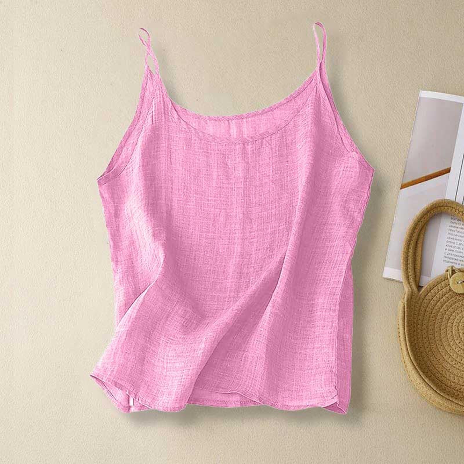 Cotton Linen Tank Tops for Women 2025 Summer Sleeveless Spaghetti Stra - View 3