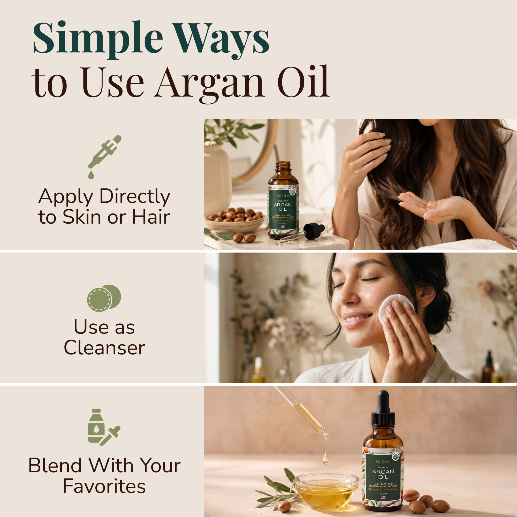 Organic Argan Oil for Hair Face Skin 100 Pure USDA Certified - Ella & Eden Official Imagery - 8