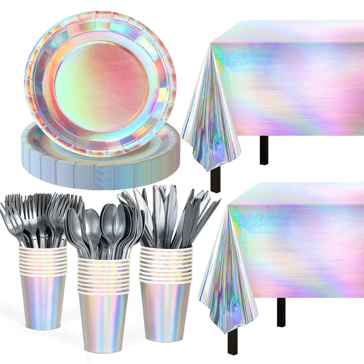 Iridescent Party Decorations 132 Pcs Disposable Iridescent - Childom Official Imagery - 1