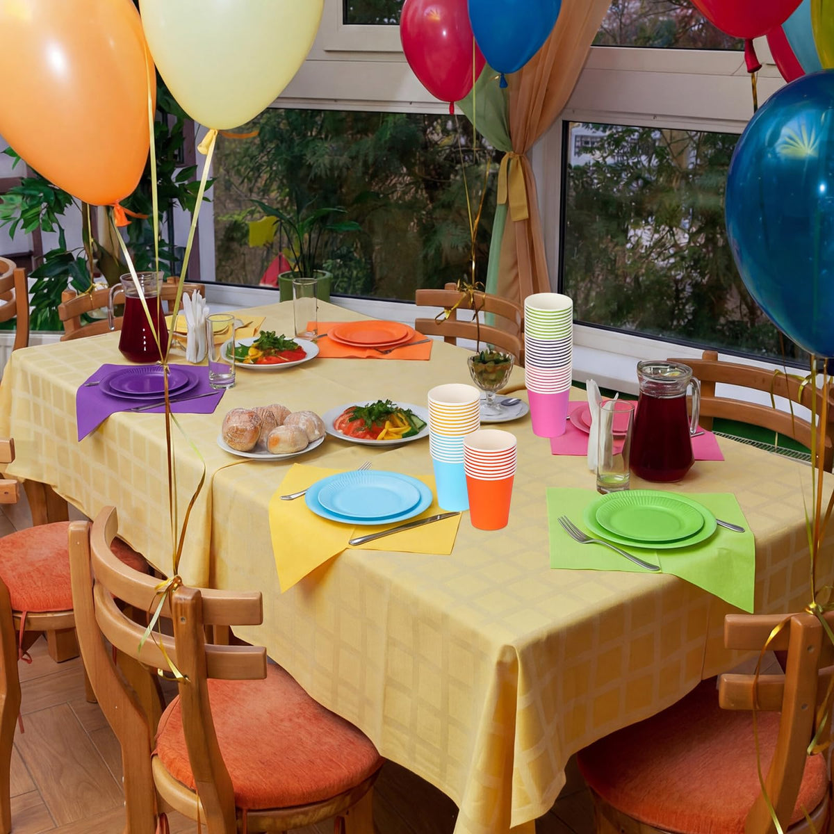 Geosar 240 Pcs Rainbow Party Plates Cups Napkins Paper Set - Geosar Official Imagery - 6