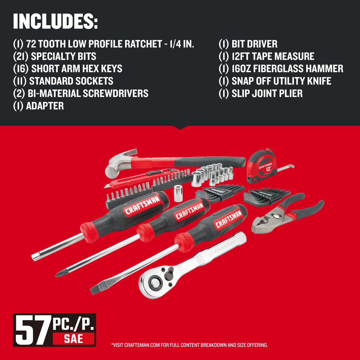 CRAFTSMAN 57 Piece Mechanics Tool Set Home Tool Set Sockets - CRAFTSMAN Official Imagery - 4