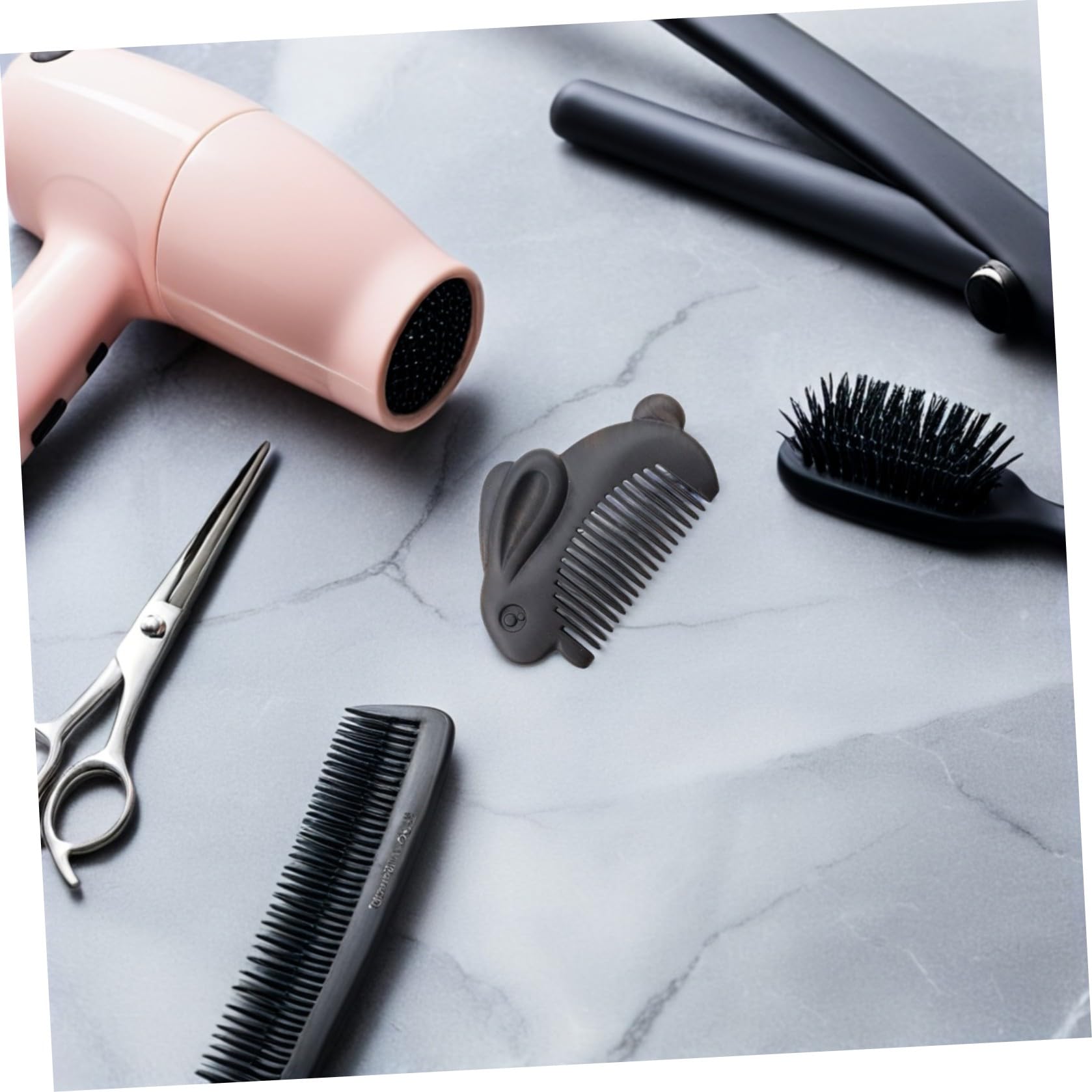 CATIEBYE wooden hair comb with small bunny design, portable handheld massage and detangling tool for scalp stimulation.