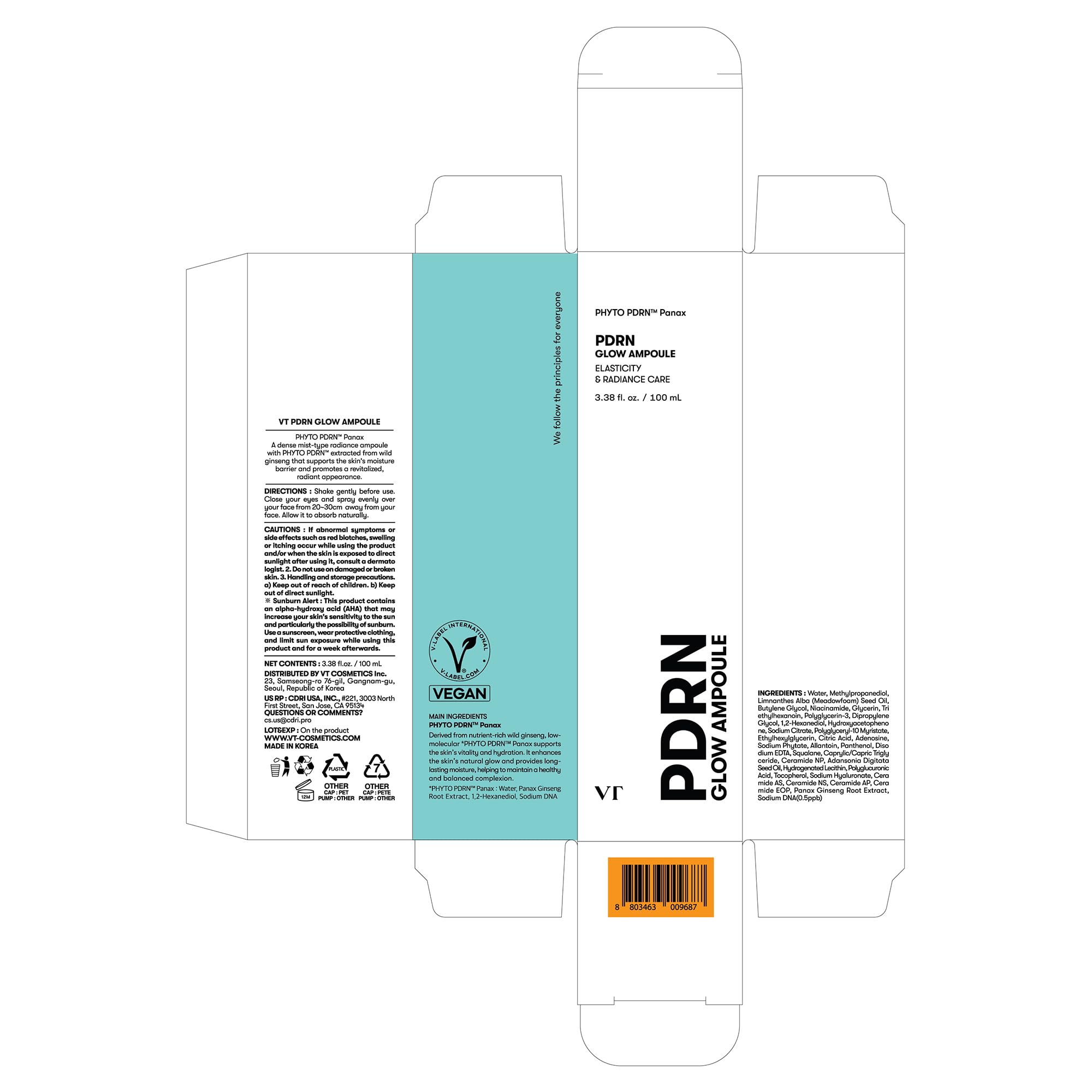 VT COSMETICS PDRN Glow Ampoule Facial Mist, 3.38 fl oz / 100 ml - VT COSMETICS