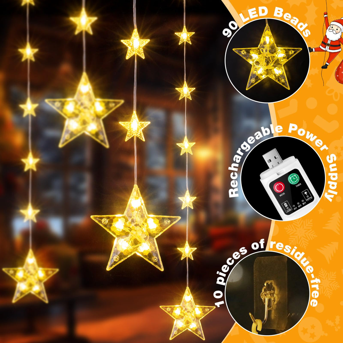 Rechargeable Stars Christmas Window Lights IP65 Waterproof - Prisay Official Imagery - 5