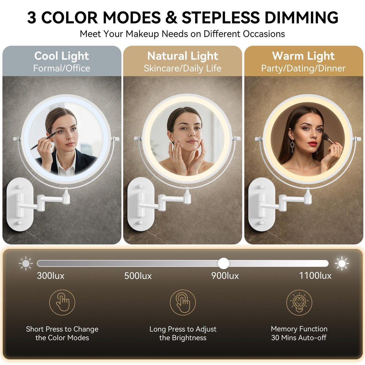 Auxmir 1X 20X Wall Mounted Makeup Mirror 8 Rechargeable - Auxmir Official Imagery - 6