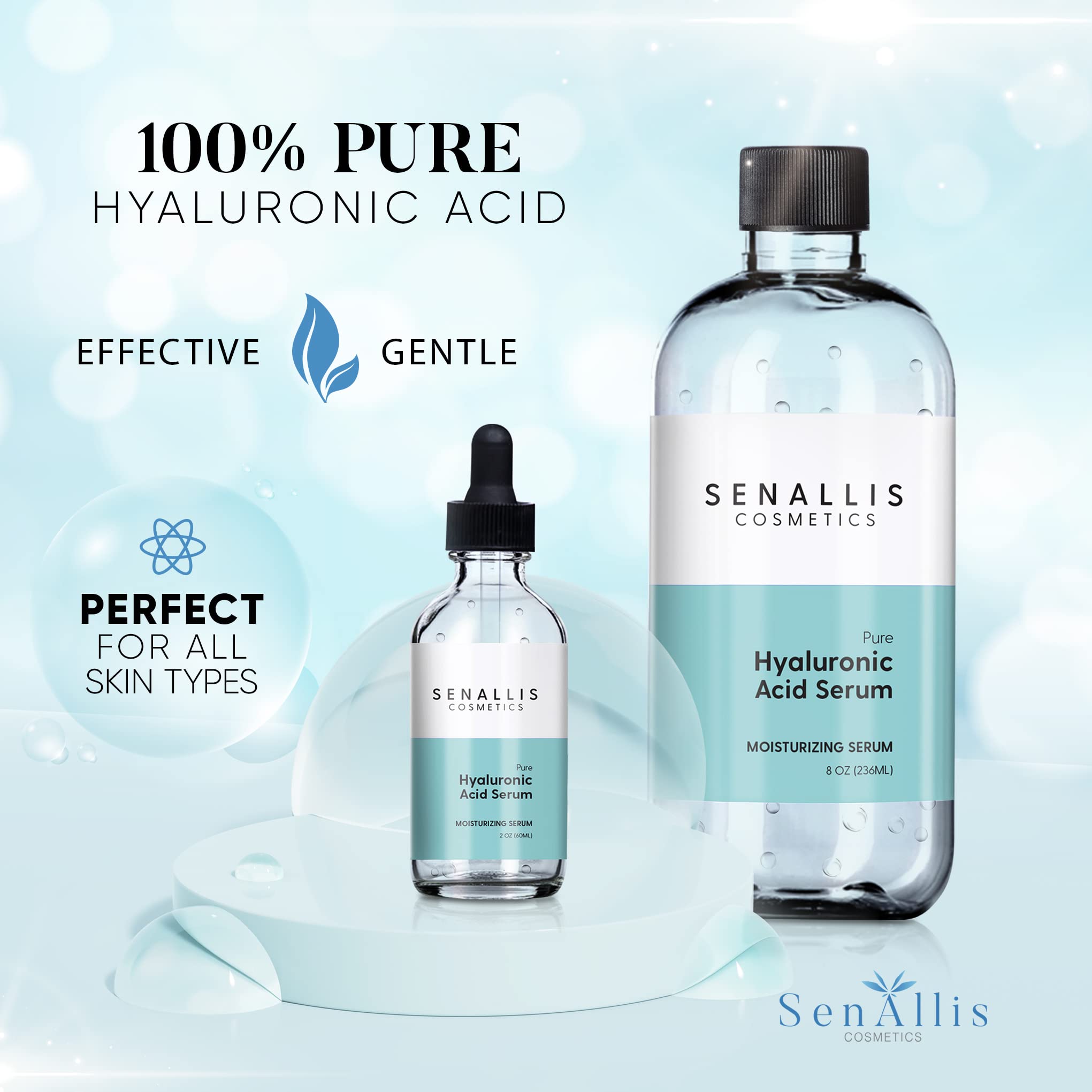 SenAllis Cosmetics Hyaluronic Acid Serum 8 fl oz And 2 fl oz, Made From Pure - SenAllis Cosmetics Official Product View 3